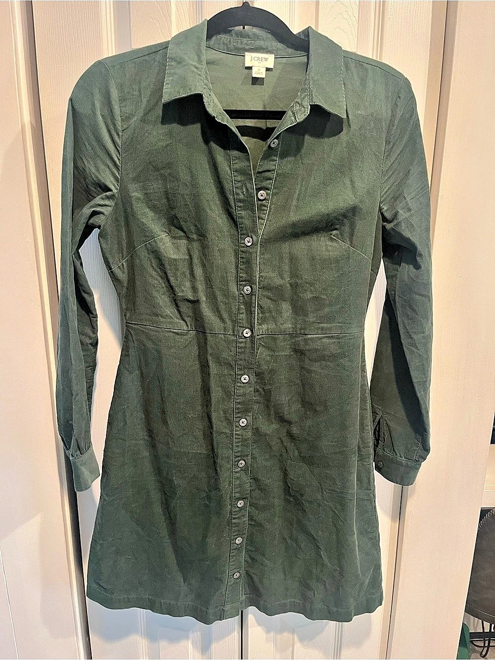J.Crew Long-Sleeve Corduroy Shirt-Dress Green Size 2 cotton